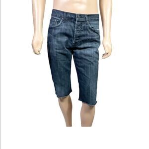 7 For All Mankind Floyd Dark Wash Blue Denim Bermuda Cutoff Shorts Jeans 33